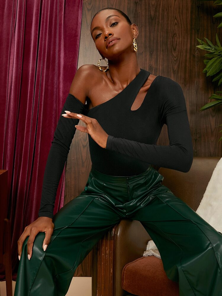 SHEIN Cut Out Asymmetrical Neck Bodysuit | SHEIN