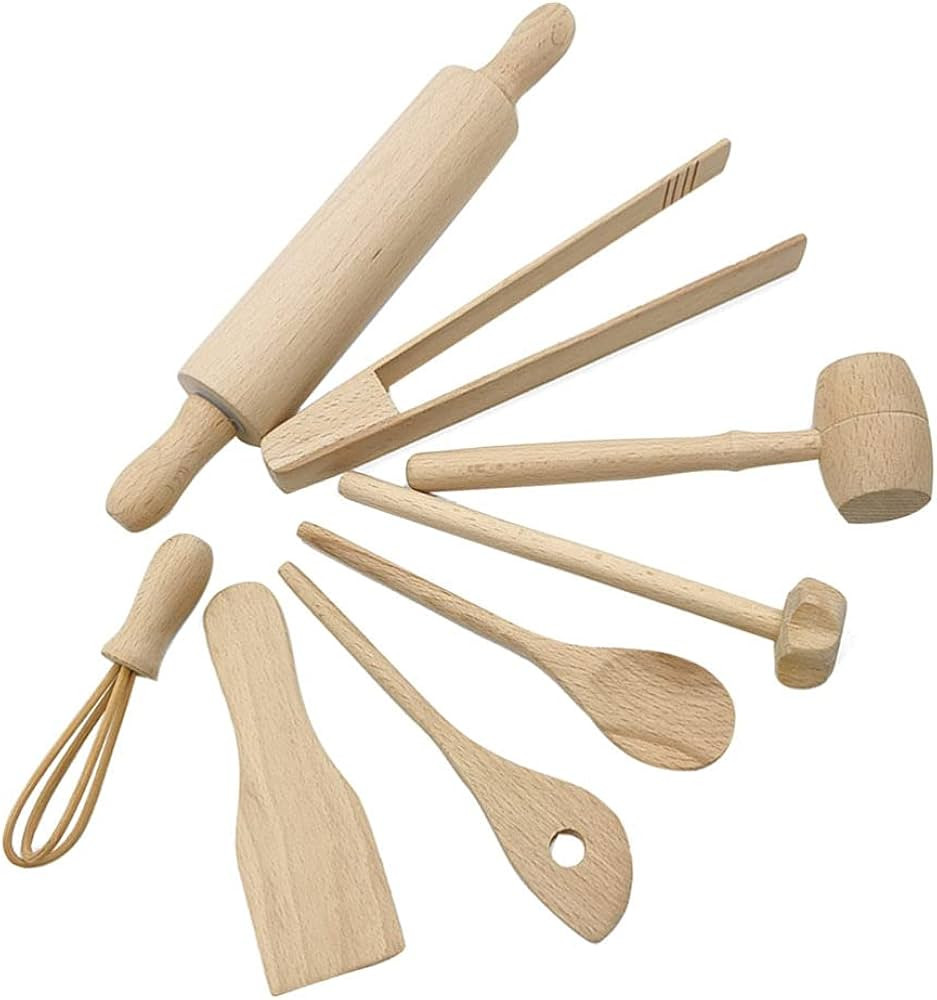 Yardwe 1 Set 8pcs Wooden Play Kitchen Toy Wooden Rolling Pin Egg Whisk Wooden Utensils Interactive E | Amazon (CA)