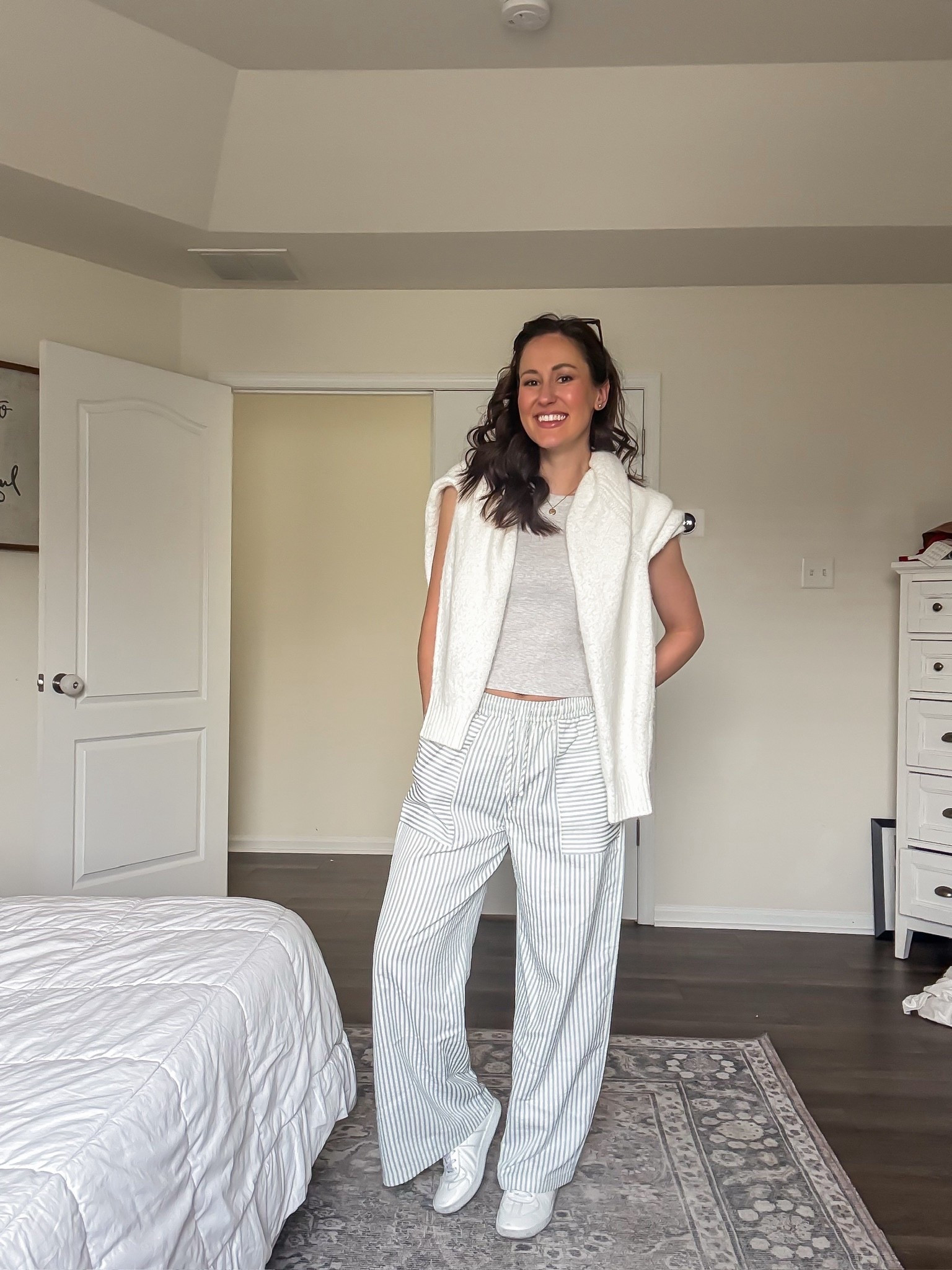 Spring outfit that’s new mom approved! Stretchy drawstring striped pants + cropped tank 

#LTKootd #LTKSeasonal #LTKmomlife