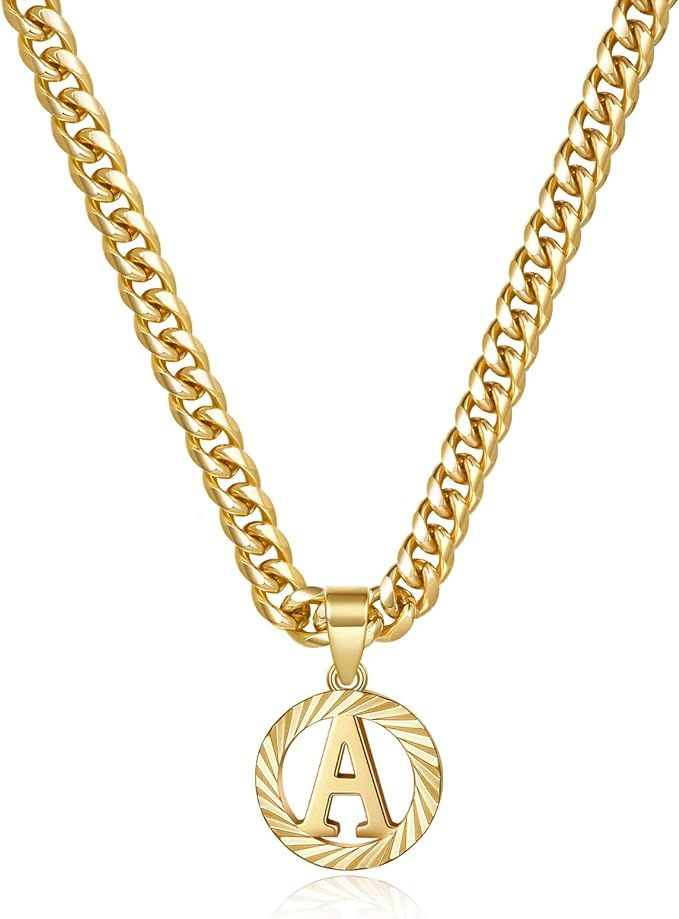 KissYan Gold Initial Necklace,14K Gold Plated Round Letter Pendant Hollow Capital Monogram 5mm Cu... | Amazon (US)