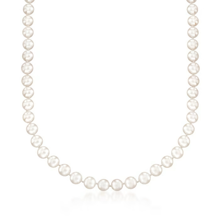 7-7.5mm Cultured Akoya Pearl Necklace with 18kt White Gold. 30" | Ross-Simons