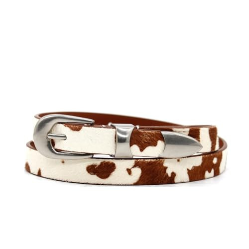 HQZBPT Women's Leather Horsehair Belt, Western Style Fashion Belt for Jeans and Dresses, Premium Textured Casual Accessories (white, M: Fit Waist Size 32"-36") | Amazon (US)