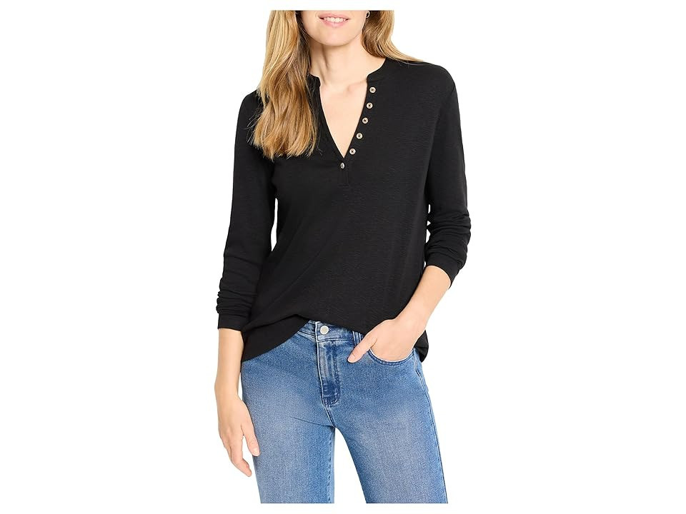 NIC+ZOE Long Sleeve Henley T-Shirts Women's Clothing Black Onyx : LG (US 12-14), Cotton/Modal | Zappos