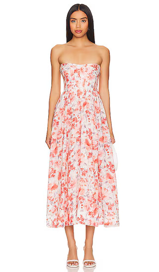 Lola Corset Midi Dress in Red Floral | Revolve Clothing (Global)