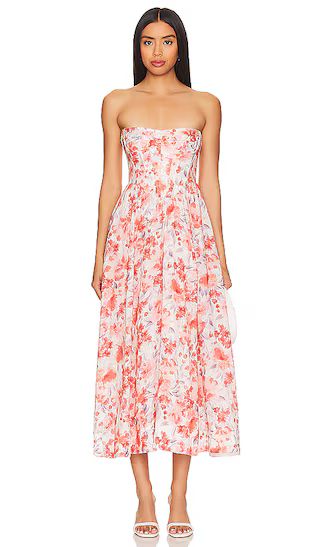 Lola Corset Midi Dress in Red Floral | Revolve Clothing (Global)