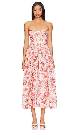 Lola Corset Midi Dress in Red Floral Wedding Guest Dress Floral Midi Wedding Guest Dress Midi | Revolve Clothing (Global)