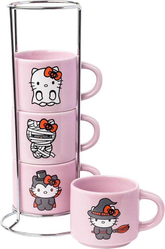 Silver Buffalo Sanrio Hello Kitty Halloween 4 Pack Stackable Ceramic Mug Set With Storage Rack, 3... | Amazon (US)