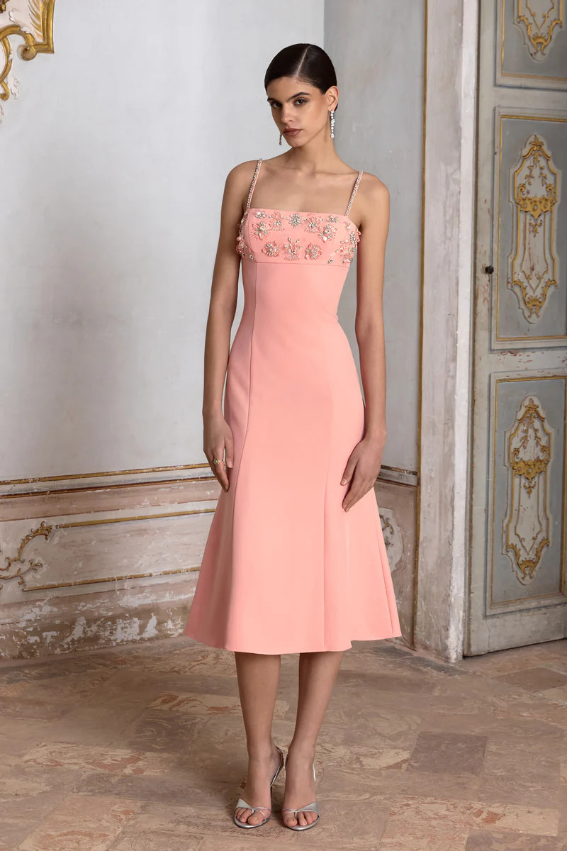 One To Remember  Coral Square-Neck Embellished Midi Dress | Club L London
