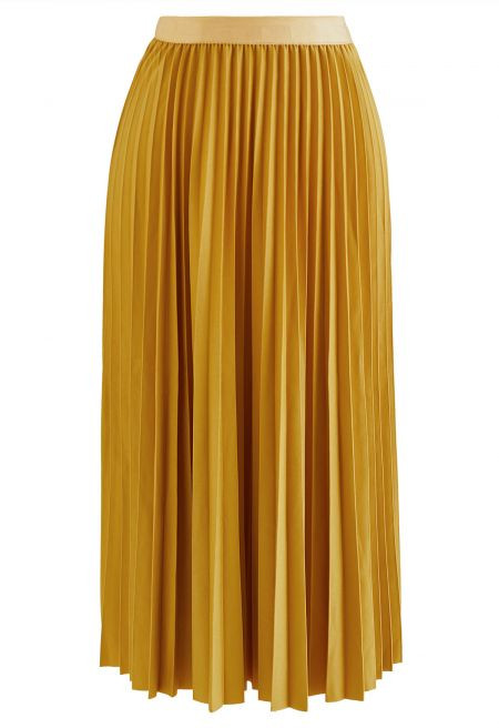 Simplicity Pleated Midi Skirt in Mustard | Chicwish