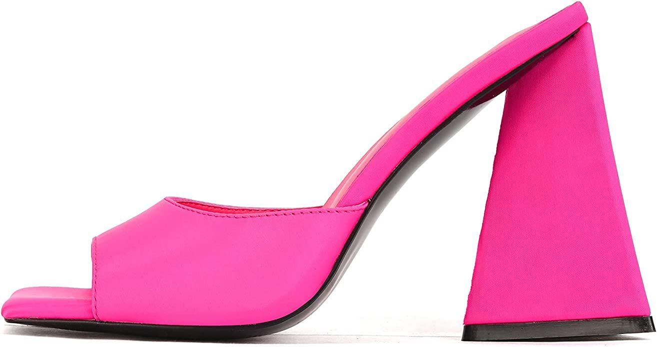 Block Heeled Sandals Open Square Toe Heels Wide Strap Trendy Dress Mules for Women | Amazon (US)