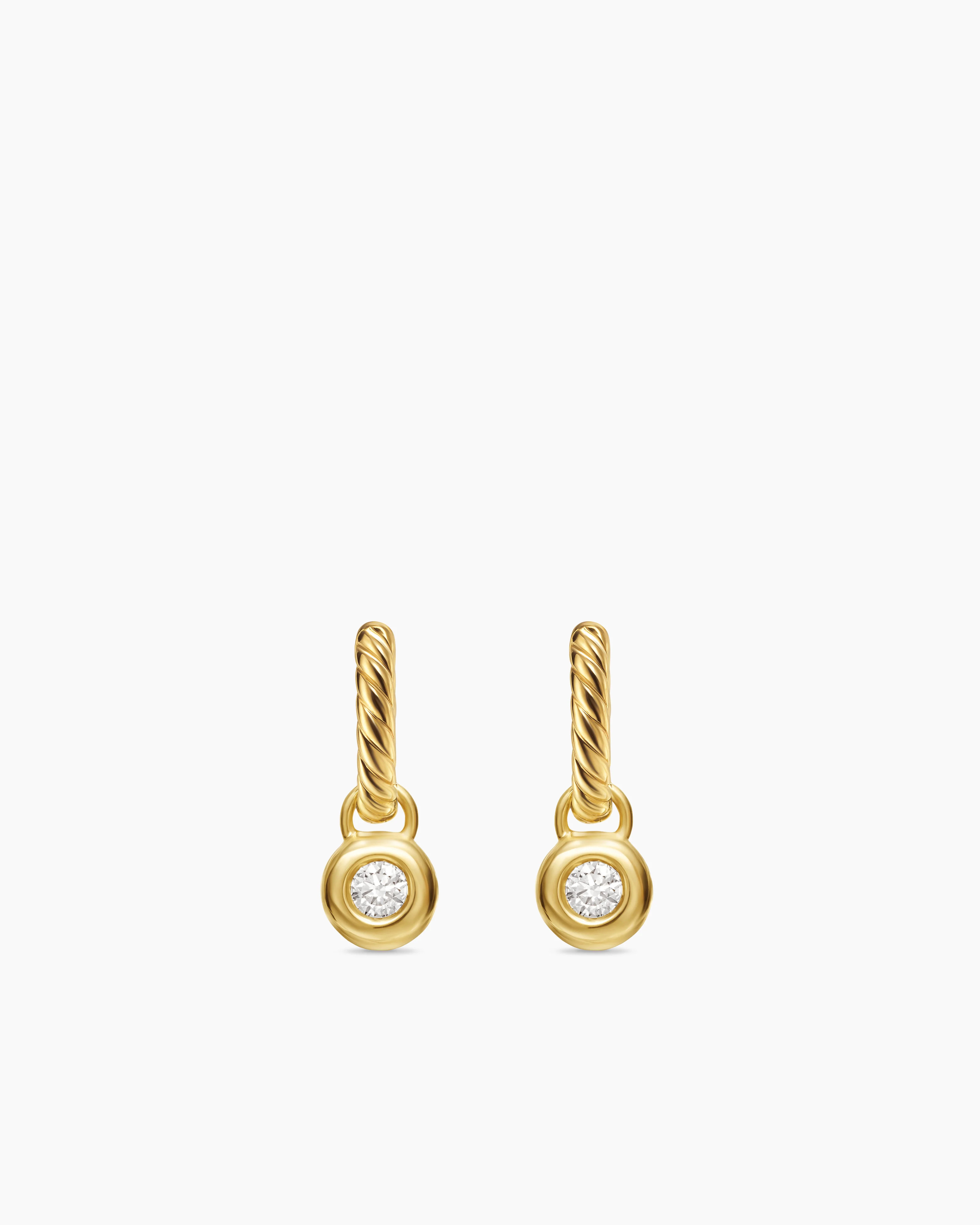 David Yurman | Petite Cable Huggie Drop Earrings in 18K Yellow Gold with Diamonds, 17.5mm | David Yurman