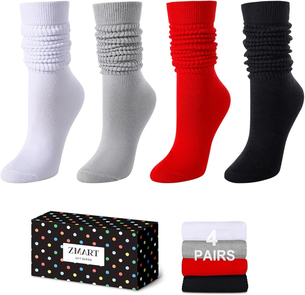 Zmart Slouchy Socks For Women - Slouch Socks Scrunch Socks 80S 90S 4-5 Pairs Knee Tube Socks | Amazon (US)
