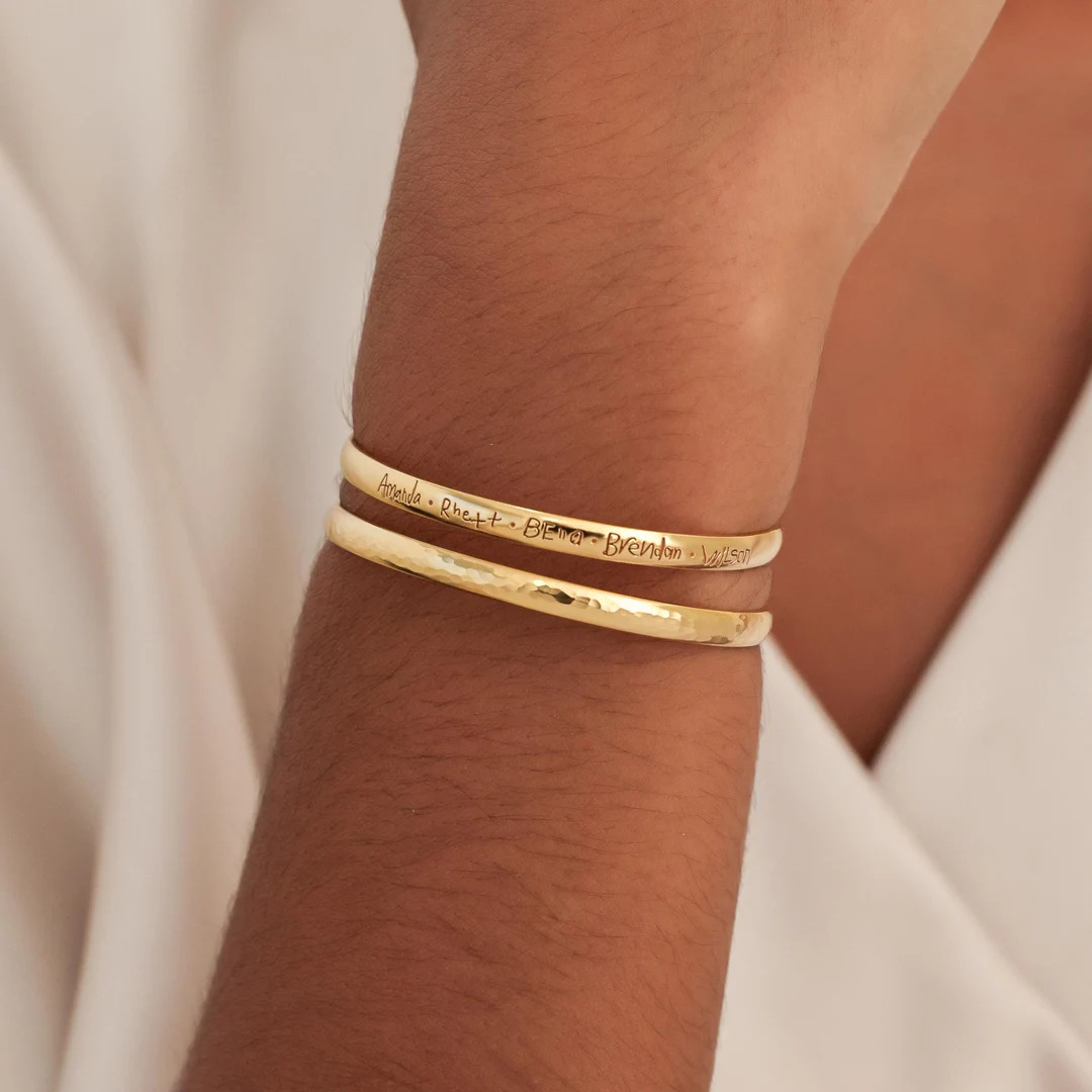 Actual Handwriting Cuff Bracelet by TSK Silver | Personalized Engraved Cuff Bracelet | Kid Name J... | Etsy (US)