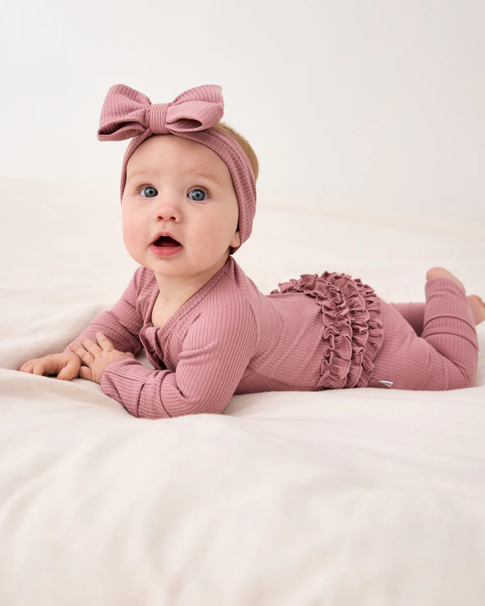 Rosewood Ribbed Ruffle Zippy | Little Sleepies