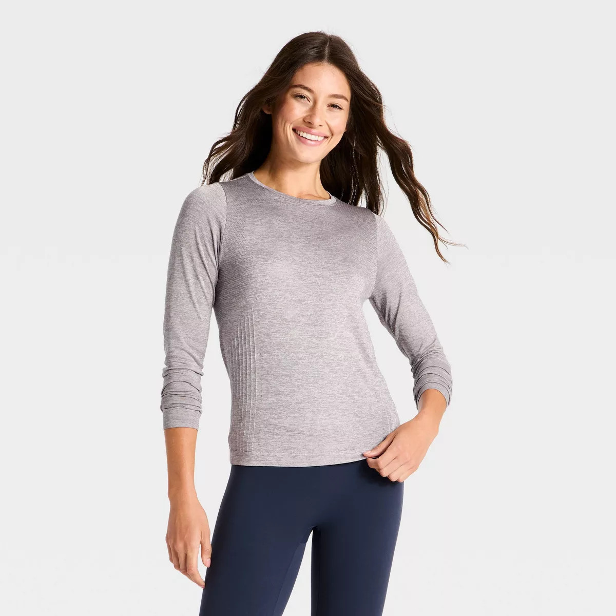 Women's Seamless Long Sleeve T-Shirt - All In Motion\u2122 Light Heather Gray XL | Target