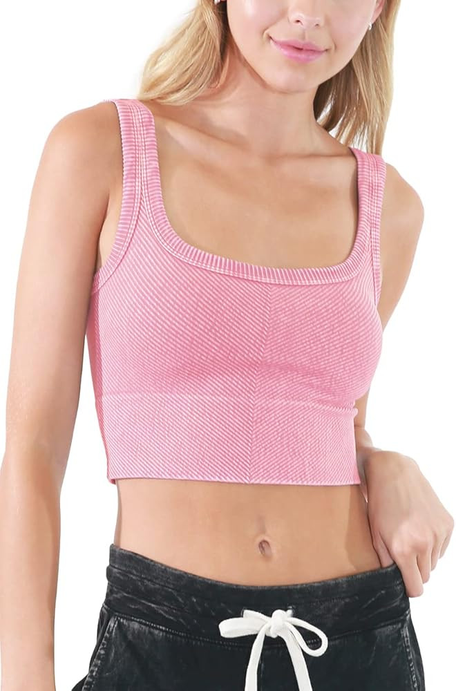 NIKIBIKI Women Seamless Vintage Chevron Ribbed Crop Top, Made in U.S.A, One Size | Amazon (US)