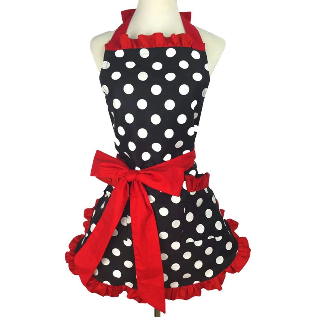 Hyzrz Cute Apron Retro Black Polka Dot Retro Ruffle Side Vintage Cooking Aprons with Pockets for ... | Walmart (US)