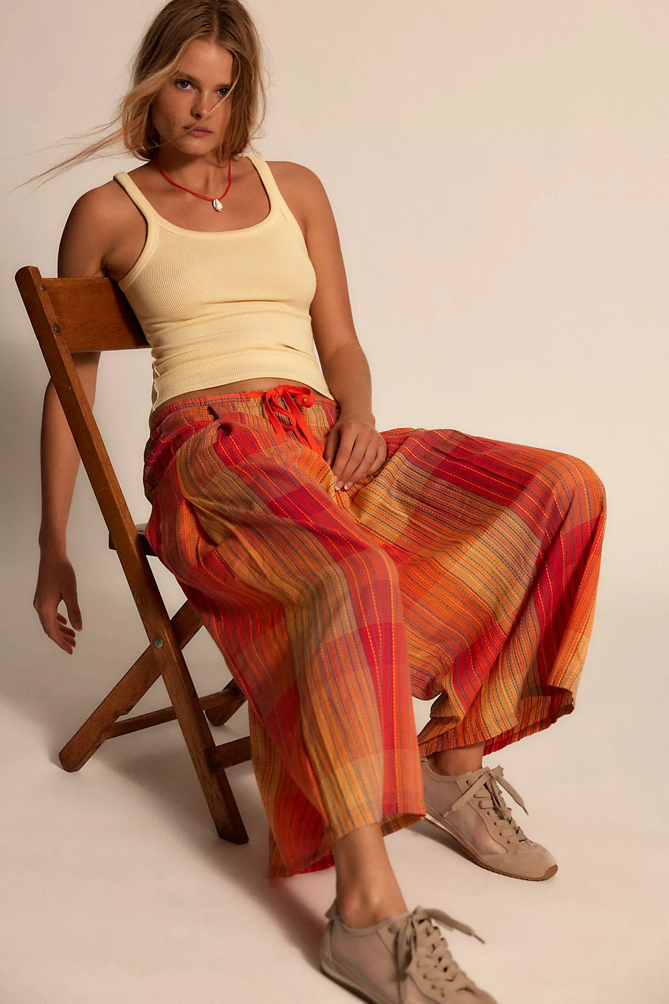Telluride Wide-Leg Crop Pull-On Madras Pants | Free People (Global - UK&FR Excluded)