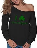 Vizor I Clover Shenanigans Off Shoulder Sweater Irish Party Gifts for Women Black M | Amazon (US)