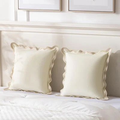 Set Of 2 Boho Cream Decorative Throw Pillow Covers 18X18 Inch With Scallop Edging For Couch Bed Indoors, Aesthetic Neutral Home Decor, Soft Velvet Acc | Wayfair North America