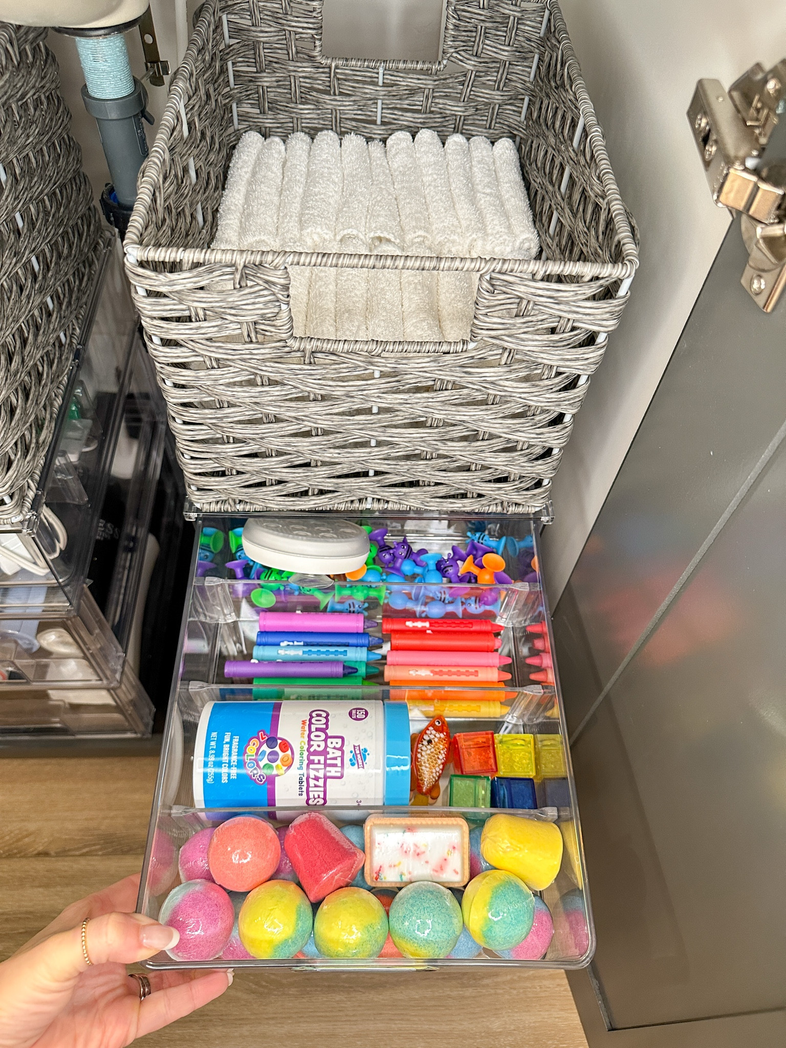 This is how we organize our bath toys and bath accessories. My boys are older so we don’t keep these in the tub, as they are minimally used. But they love to get them out occasionally! This is an easy way to organize bath toys! 

#LTKHome #LTKKids #LTKFamily