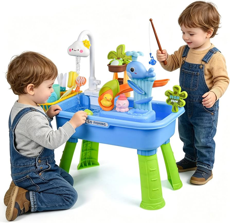 Upgraded 4-in-1 Sand Water Table for Toddlers 1-3, Kids Sensory Table with Electric Water Pump & ... | Amazon (US)