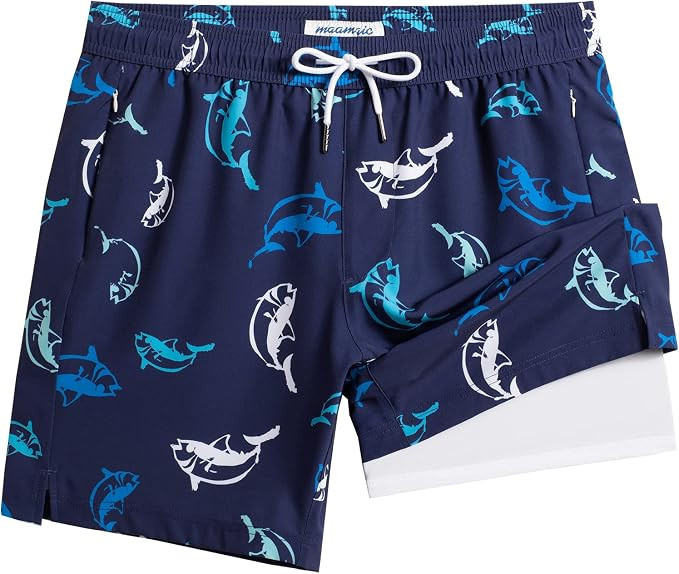maamgic 2 in 1 Mens Swim Trunks 7 Inch Swim Shorts Swim Suits Board Shorts | Amazon (US)