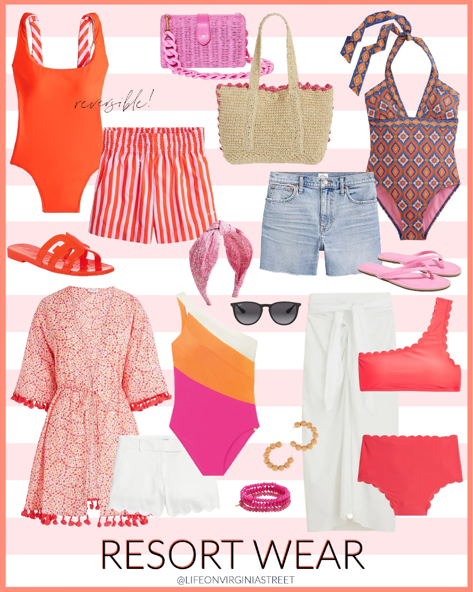 Some resort wear favorites including this reversible swimsuit, beach shorts, patterned halter swimsuit, denim shorts, raffia tote bag, tie front swim coverup, one should swimsuit, jelly slide sandals, scalloped bikini, sarong, and beach accessories! Get more resort wear ideas here: https://lifeonvirginiastreet.com/2023-resort-wear-favorites/. .

#ltkswim #ltktravel #ltkseasonal #ltkunder50 #ltkunder100 #ltksalealert #ltkcurves #ltkitbag #ltkbeauty #ltkfind #ltkstyletip #ltkshoecrush #ltkitbag 

#LTKtravel #LTKswim #LTKSeasonal