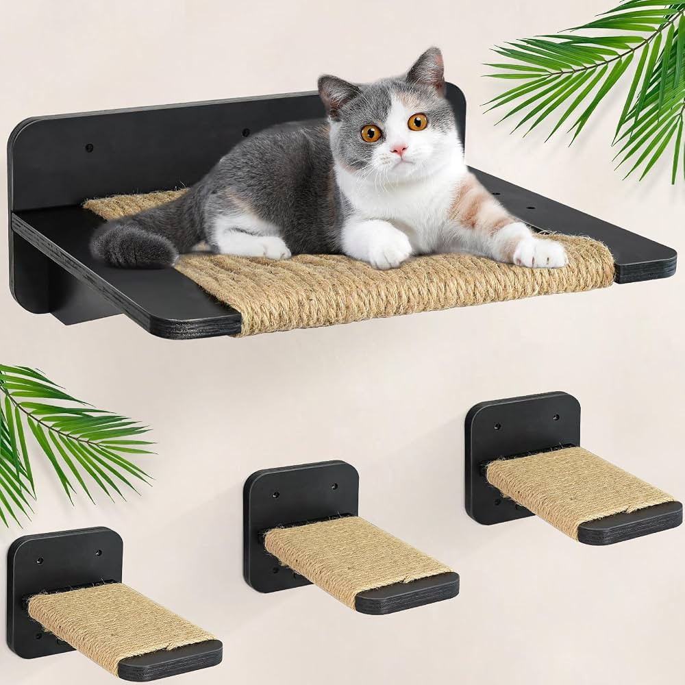Cat Wall Hammock With 3 Steps, Mounted Shelves and Perches, Hemp Rope Scratching, Furniture Climb... | Amazon (US)