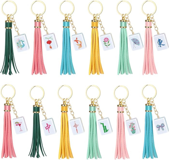 Liliaafar 12 Pcs Mahjong Keychain with Tassel Funny Acrylic Mahjong Tile Keychain Gifts for Party... | Amazon (US)
