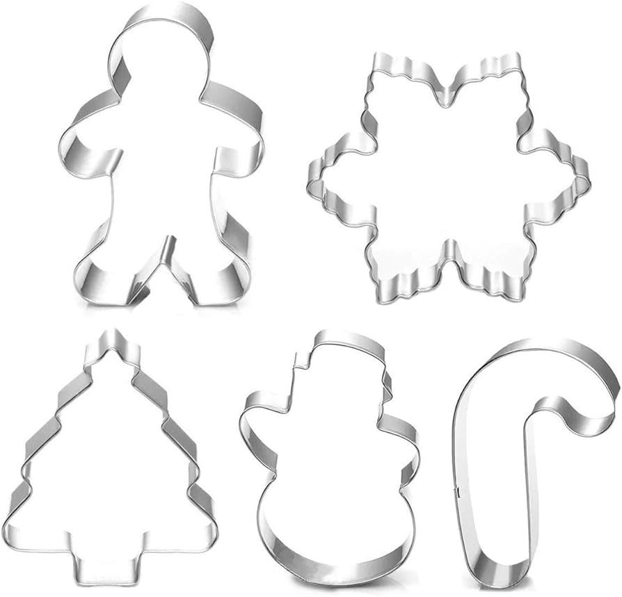 Christmas Cookie Cutter Set - 5 Piece Holiday Cookies Molds - Snowman, Christmas Tree, Gingerbrea... | Amazon (US)