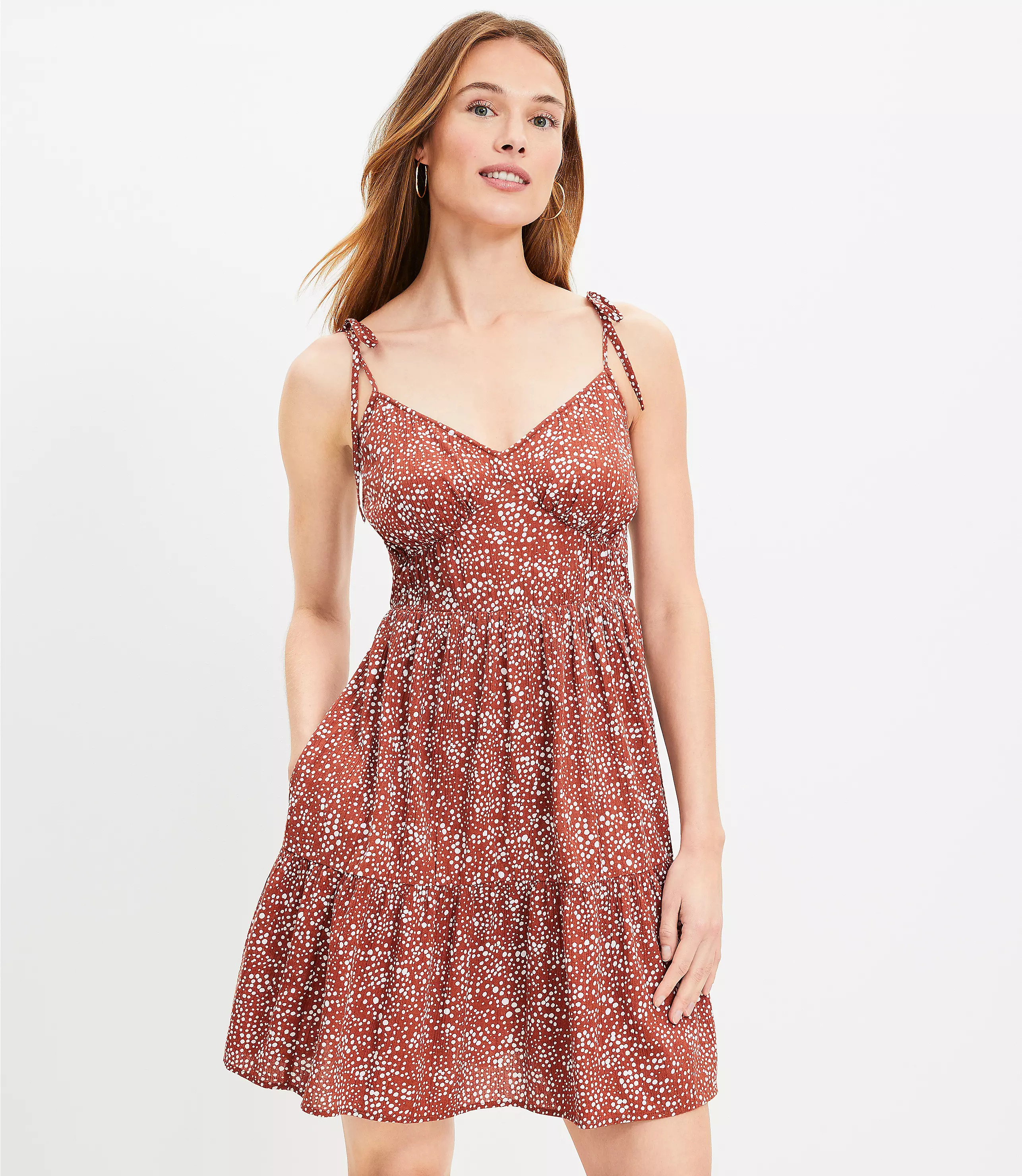 LOFT Beach Dotted Tie Strap Tiered Mini Dress | LOFT