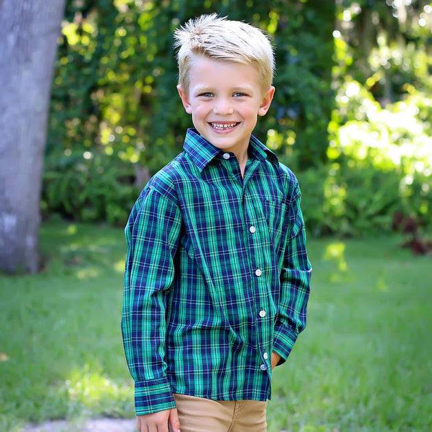 Royalton Navy and Green Plaid Button Down | Classic Whimsy