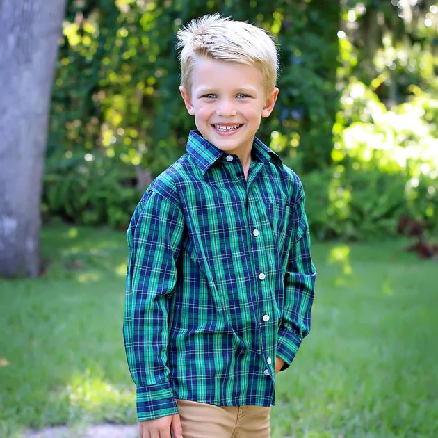Royalton Navy and Green Plaid Button Down | Classic Whimsy