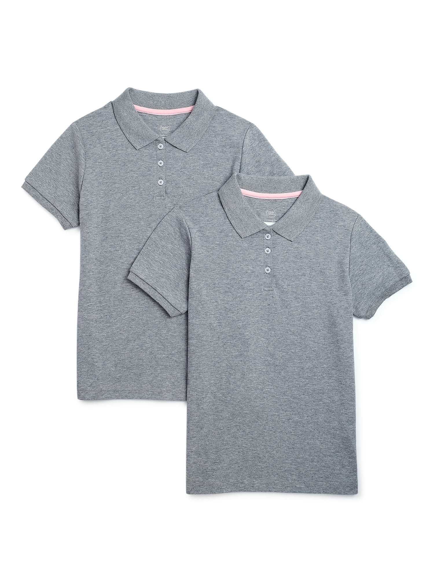 Wonder Nation Girls School Uniform Interlock Short Sleeve Polo Shirt, 2-Pack, Sizes 4-18 - Walmar... | Walmart (US)