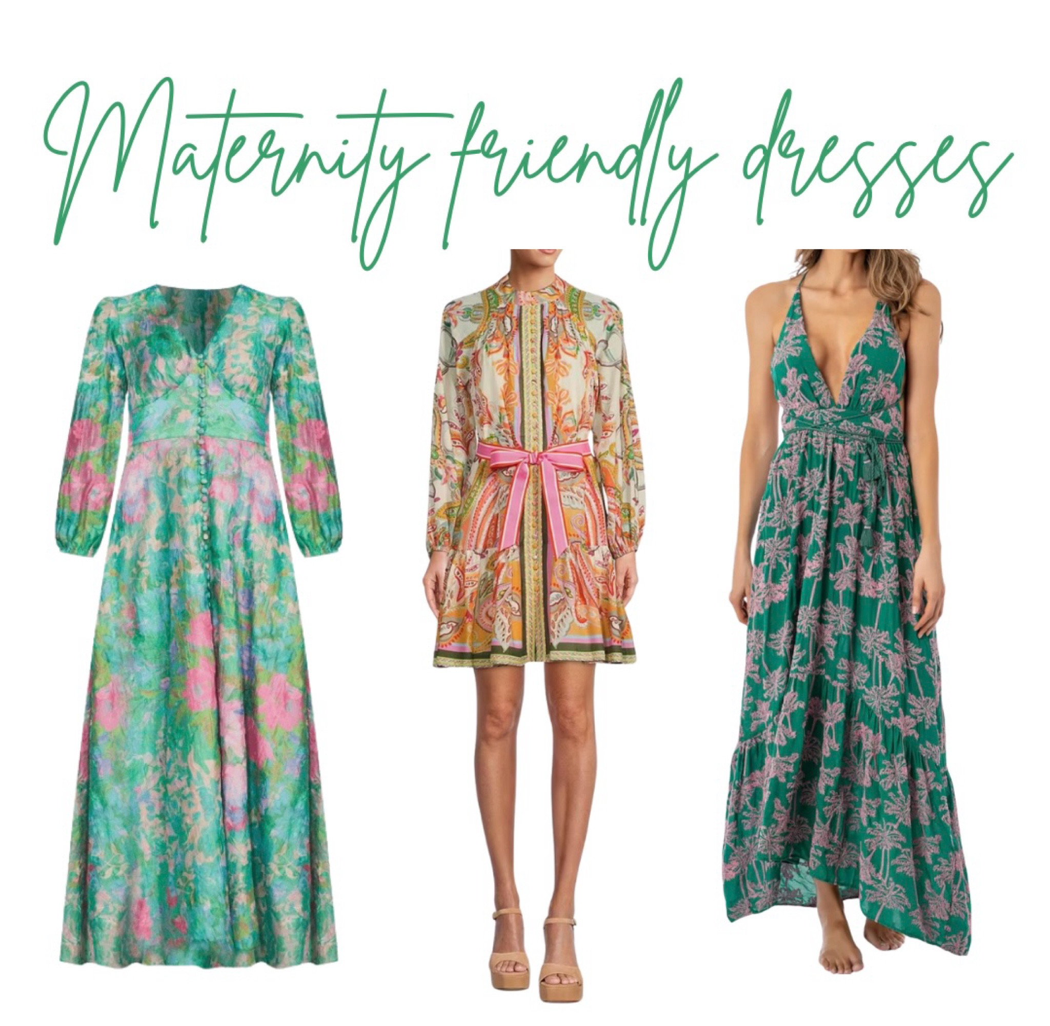 Maternity friendly dresses. All are incredibly bump friendly, but also so cute without a baby bump! 
**The dress on the left.. on the model it looks ankle length, but I’m 5’7 and it touches the floor with a heel on.** 

#maternitydresses #maternity #summerdresses 

#LTKstyletip #LTKbump