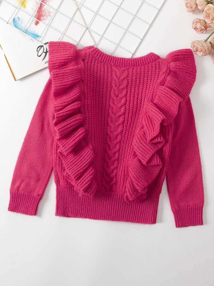 Toddler Girls Ruffle Trim Cable Knit Sweater | SHEIN