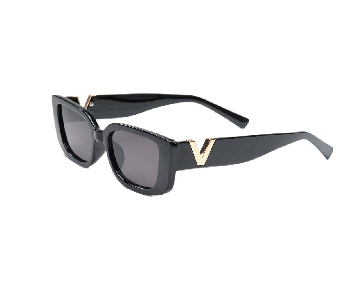 Vintage Fashion Sunglasses for Women | Black Frames and Black Lenses with Gold V on the Side | Su... | Amazon (US)