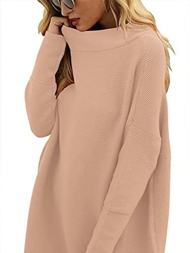 ANRABESS Women Casual Turtleneck Batwing Sleeve Slouchy Oversized Ribbed Knit Tunic Sweaters Pull... | Amazon (US)