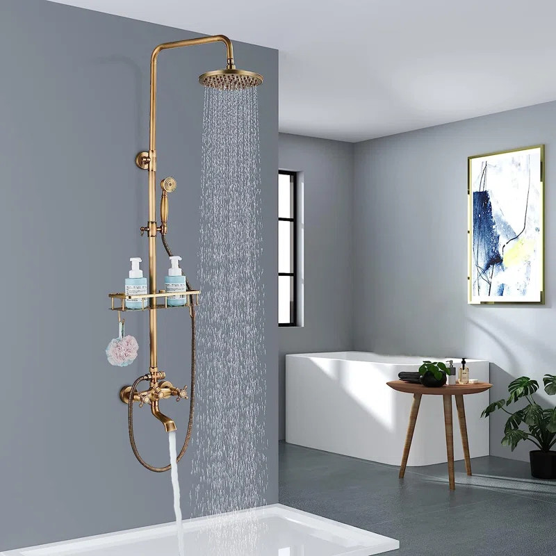 3Y-FQT1-JS Antique Brass Shower Faucet Bathroom Shower Faucet Set 8" Rain Shower Head Handle Show... | Wayfair North America
