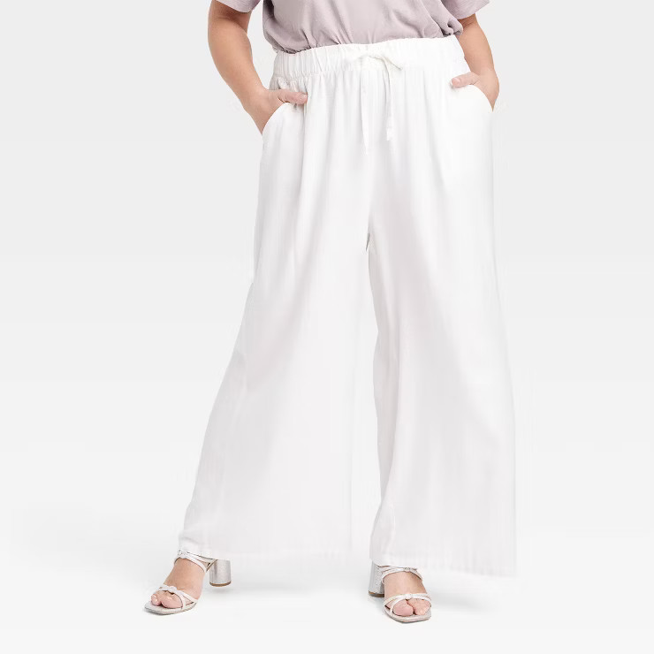 Women's High-Rise Wide Leg Linen Pull-On Pants - Ava & Viv™ | Target