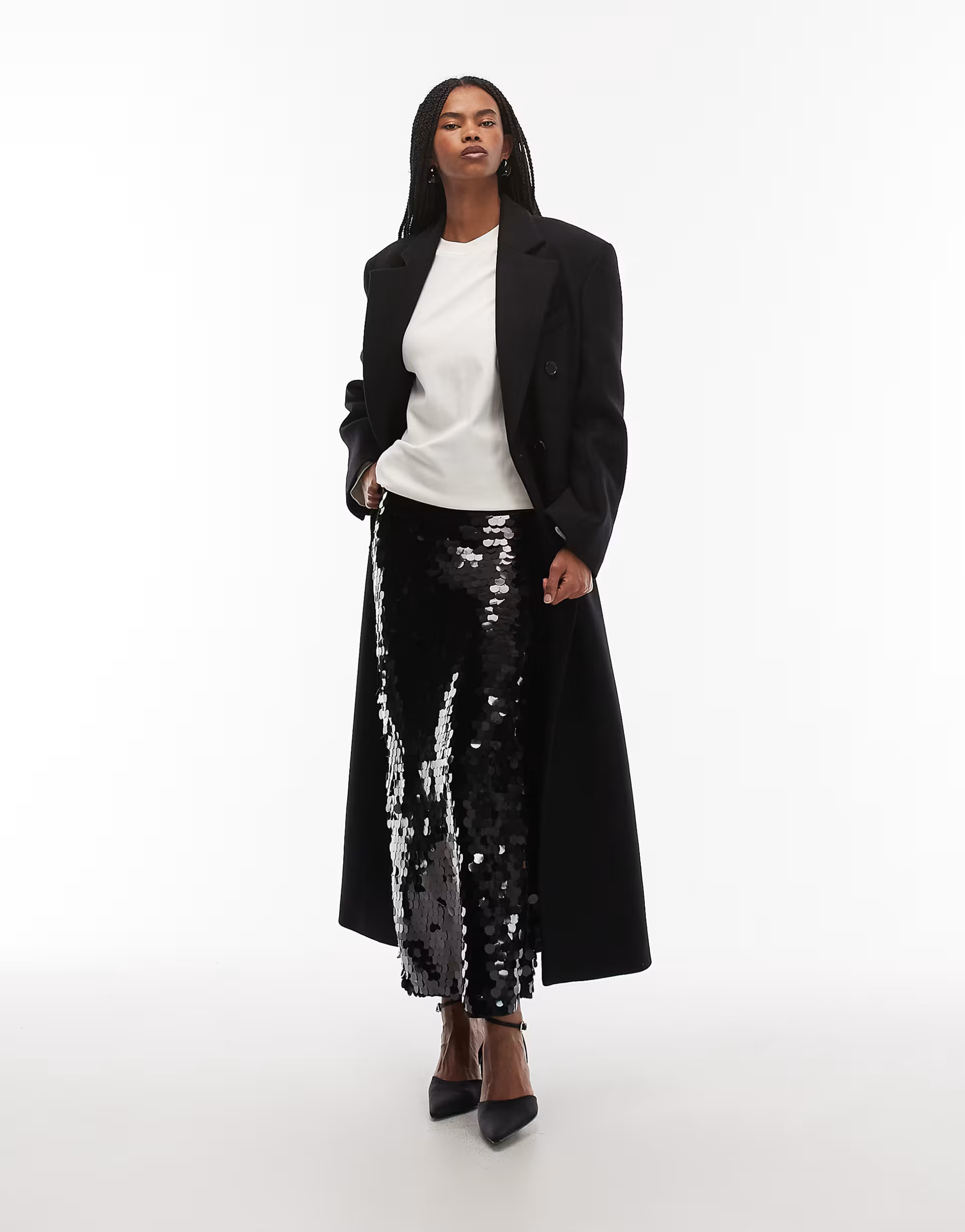 ASOS DESIGN large sequin midi skirt in black | ASOS (Global)