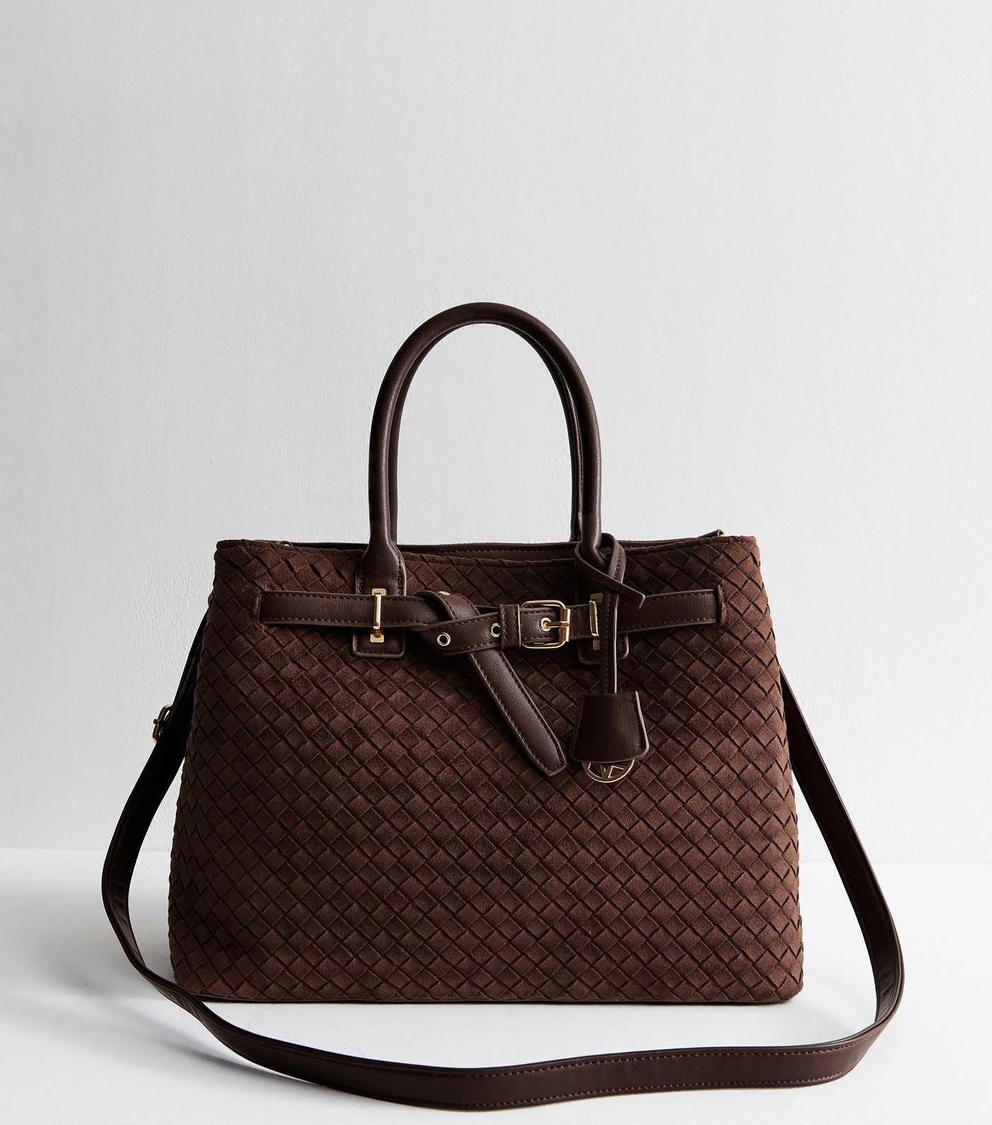 Dark Brown Faux Suede Triple Compartment Tote Bag | New Look | New Look (UK)