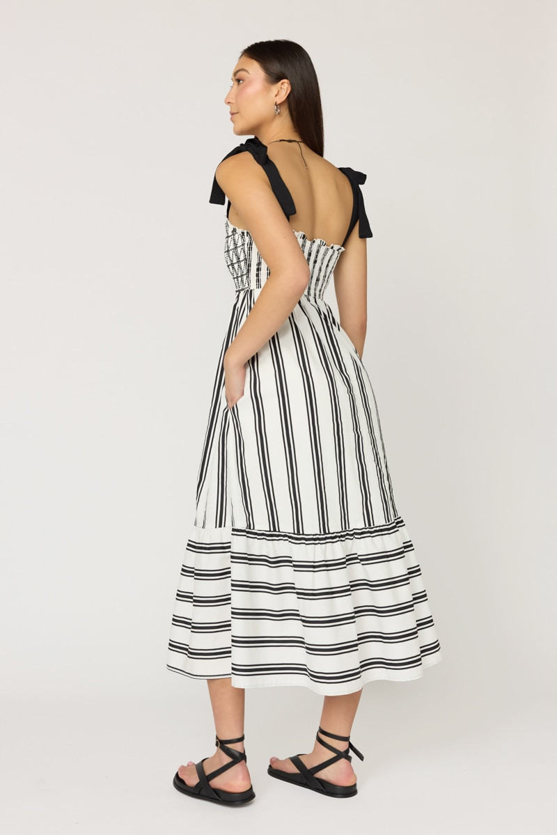 Mina Smocked Striped Midi Dress | Francesca's