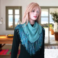 Knit Triangle Scarf Blue Green Lovely Fringe Triangular Merino Wool Cotton | Etsy (US)