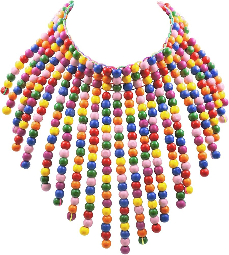 Boho African Wooden or Acrylic Beaded Bib Statement Necklace Strands Layered Cluster Chunky Colla... | Amazon (US)