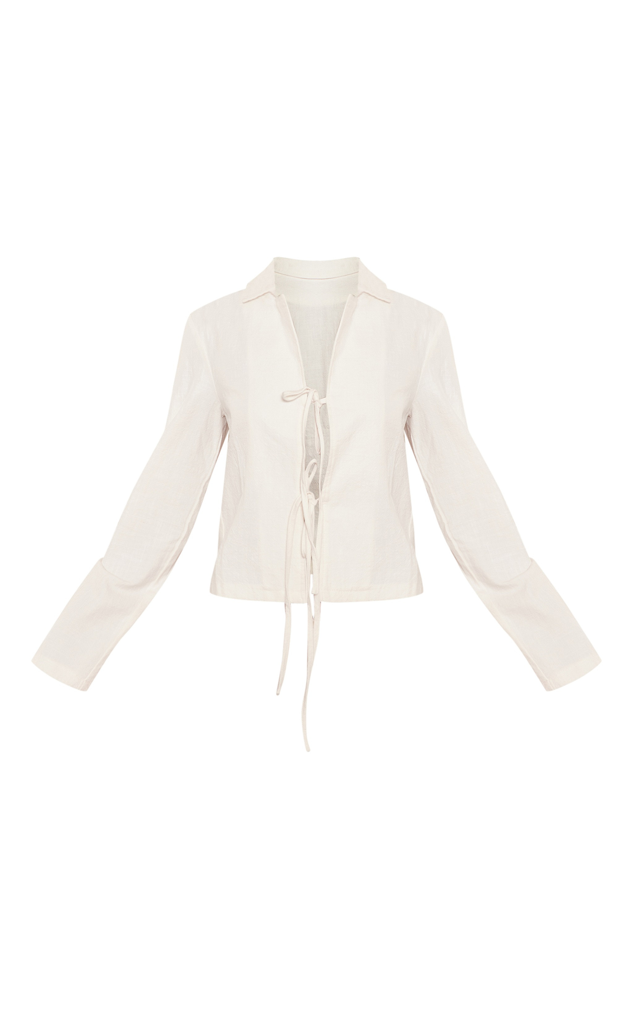White Premium Linen Look Double Tie Shirt | PrettyLittleThing UK