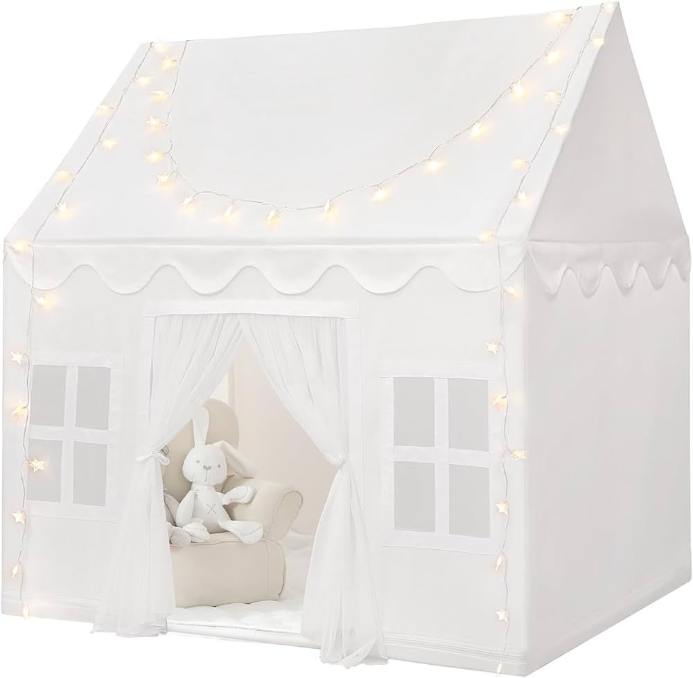Wilwolfer White Kids Tent with Mat, Star Lights, Cloth Banners - Kids Playhouse Play Tents for To... | Amazon (US)