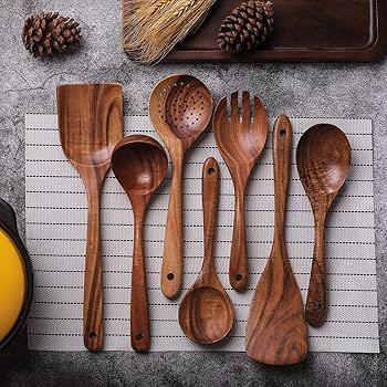 Wooden Non-Stick Kitchen Pan Toolset 7 Pieces Set,100%Natural Teak Kitchen Utensils Spatula, Wood... | Amazon (US)
