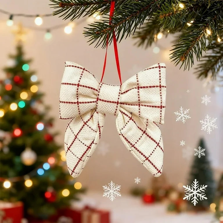 1 Pack Red and White Plaid Decorative Christmas Bow, 15.5", by XIUH - Walmart.com | Walmart (US)